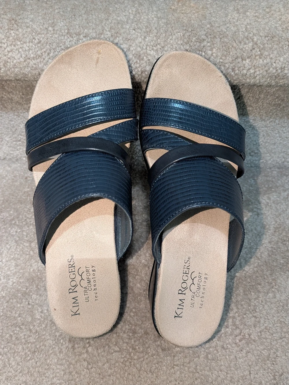 Kim Rogers Navy Textured Slide Sandals